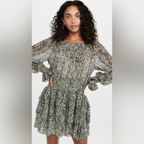 Cinq a Sept Janelle Tiered Long Sleeve Ruffle Dress Size 2 - Picture 7 of 15